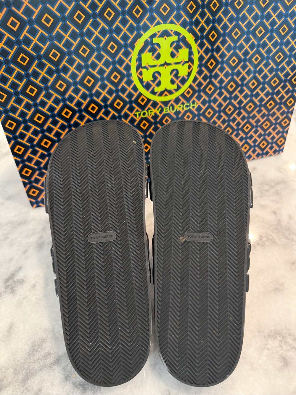 Tory Burch Black Chain-Link Slide Sandals - Picture 5 of 5